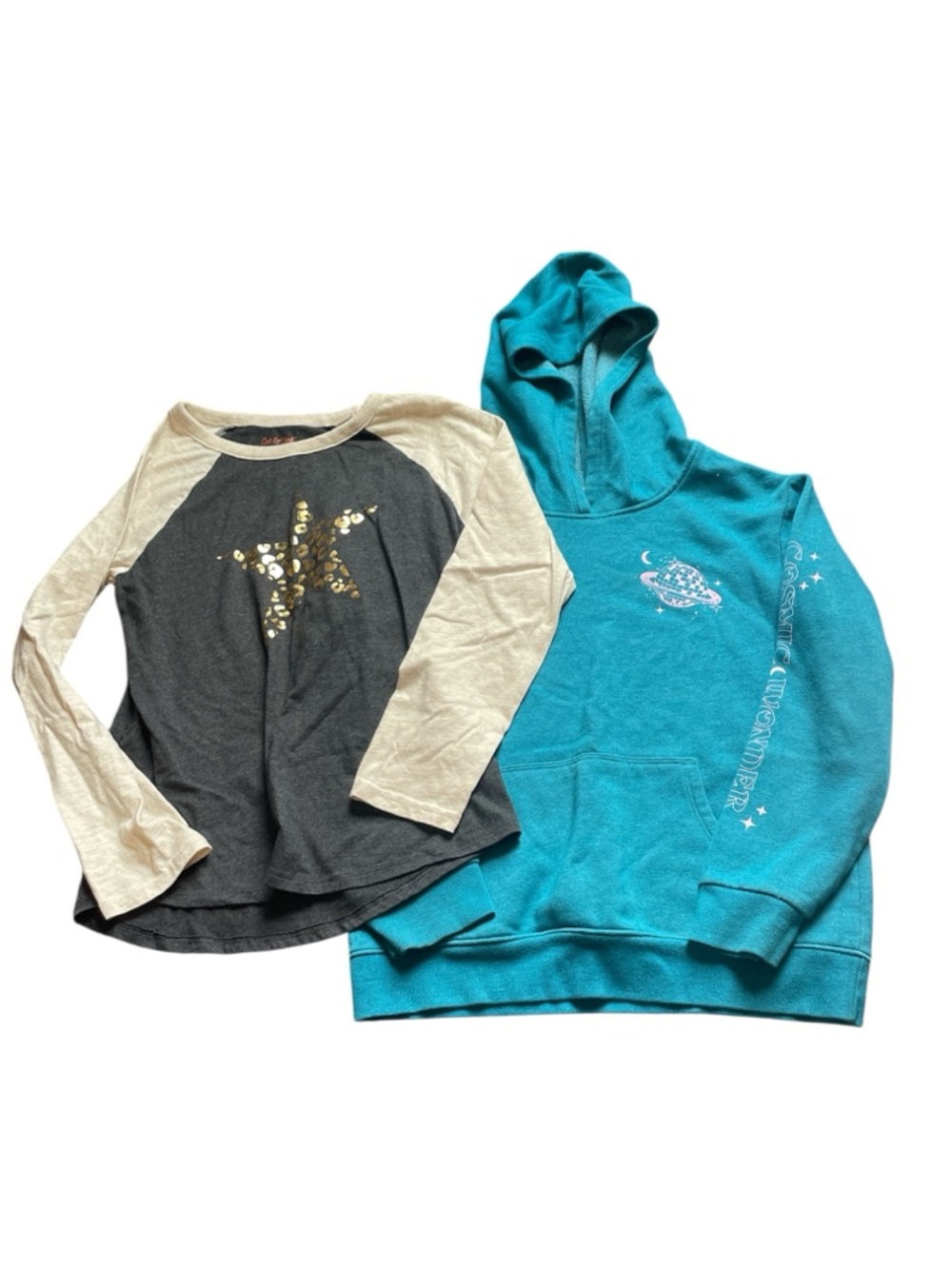 Cat & Jack Teal Hoodie and Charcoal Raglan Top Set Size Large